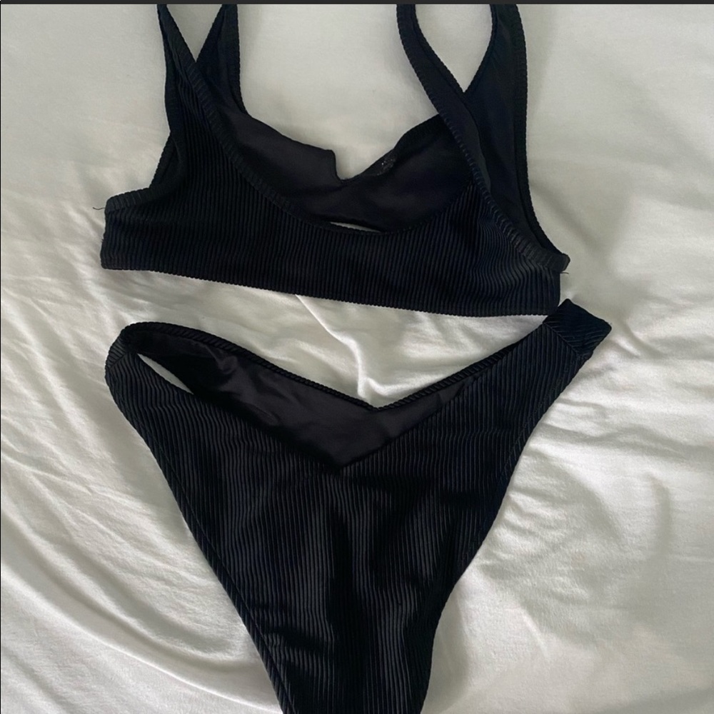 Frankie’s Bikinis Set - Cole Top & Enzo Bottoms - Black Ribbed, Medium